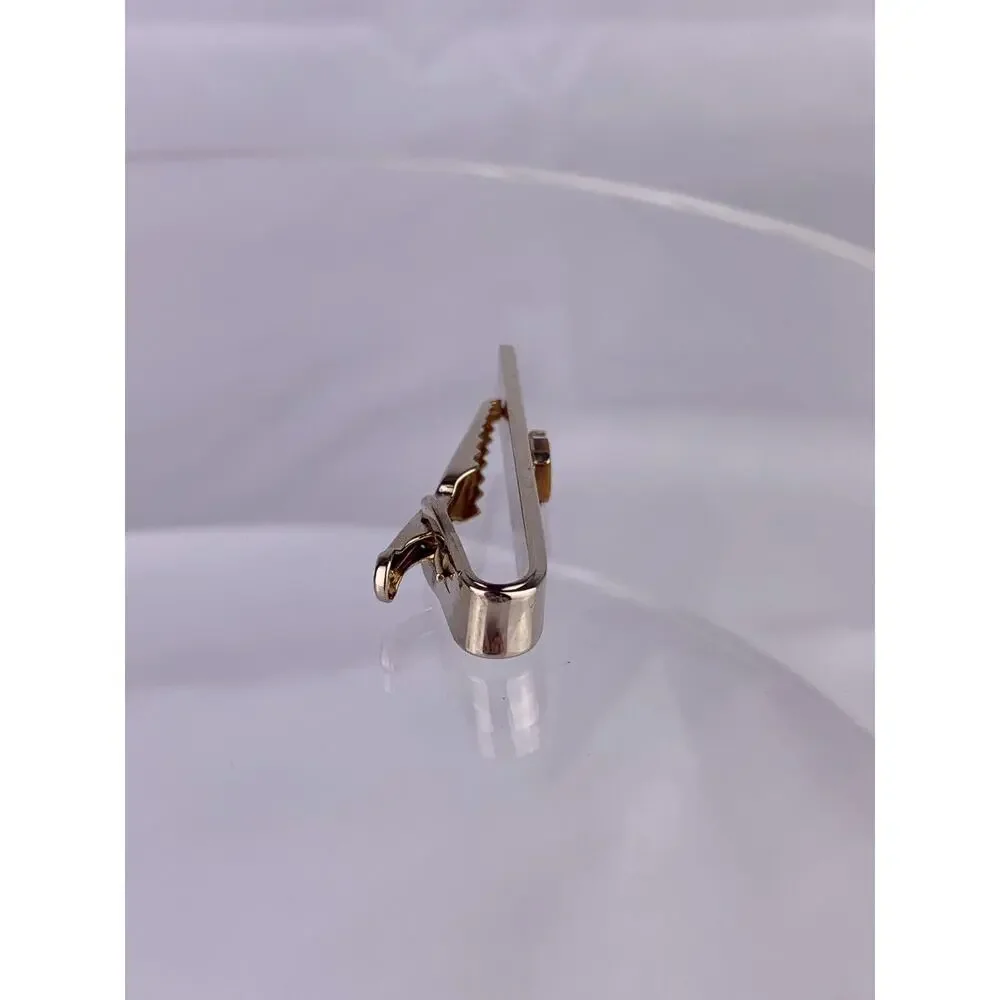 Dante Tigers Eye Gold Tone Tie Clip Bar Twist Loop Scroll Oval Vintage K1